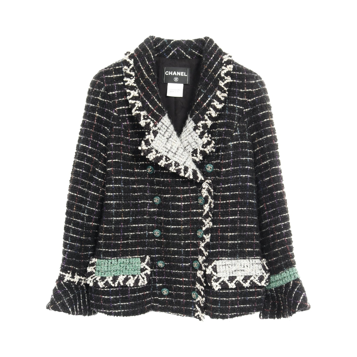 ココマークボタン ツイード コート ウール シルク ブラック マルチカラー シャネル アウター CHANEL