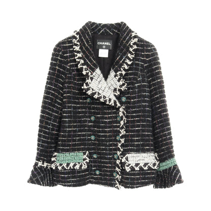 ココマークボタン ツイード コート ウール シルク ブラック マルチカラー シャネル アウター CHANEL