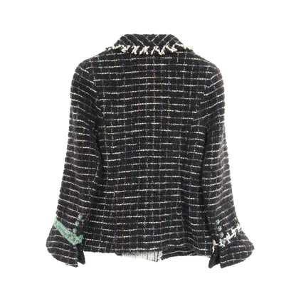 ココマークボタン ツイード コート ウール シルク ブラック マルチカラー シャネル アウター CHANEL