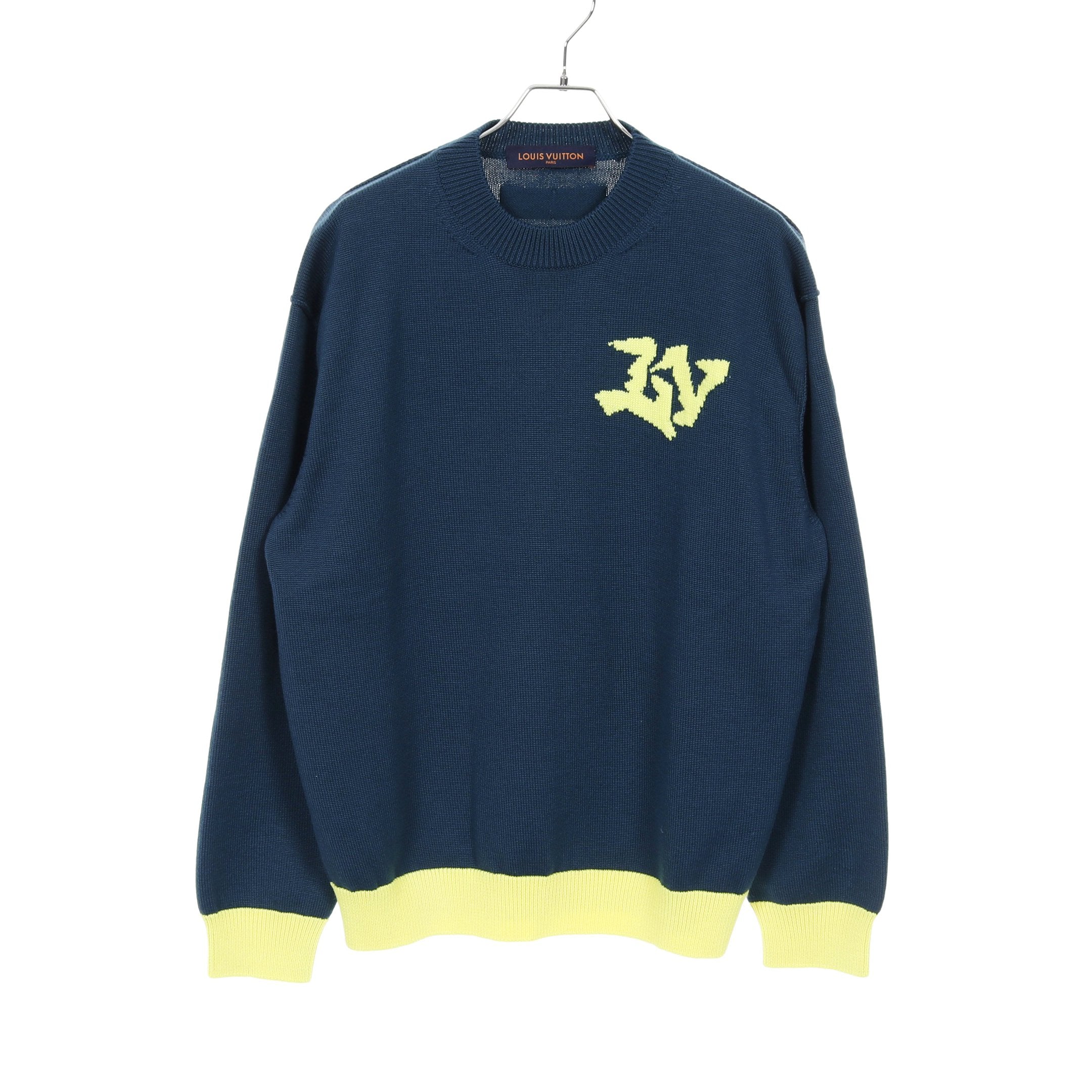 【極美品】ルイヴィトン　19AW　ダミエ　クルーネックニット　ネイビー　XL 極美品】ルイヴィトン 19AW ダミエ クルーネックニット ネイビー XL