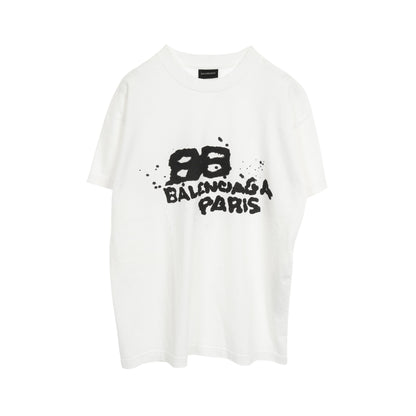 Hand Drawn BB Icon Tee Tシャツ ロゴプリント コットン ホワイト ダメージ加工 バレンシアガ トップス BALENCIAGA