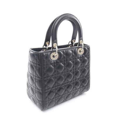 LADY DIOR ミディアムバッグ カナージュ ハンドバッグ レザー ブラック 2WAY クリスチャンディオール バッグ Christian Dior