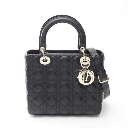 LADY DIOR ミディアムバッグ カナージュ ハンドバッグ レザー ブラック 2WAY クリスチャンディオール バッグ Christian Dior