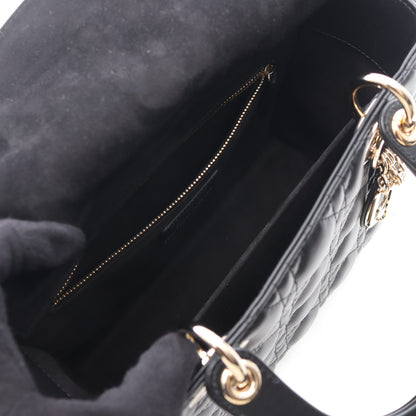 LADY DIOR ミディアムバッグ カナージュ ハンドバッグ レザー ブラック 2WAY クリスチャンディオール バッグ Christian Dior
