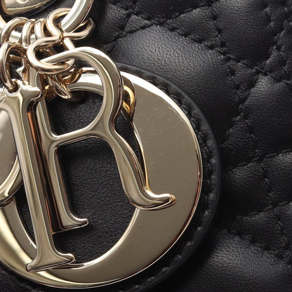 LADY DIOR ミディアムバッグ カナージュ ハンドバッグ レザー ブラック 2WAY クリスチャンディオール バッグ Christian Dior