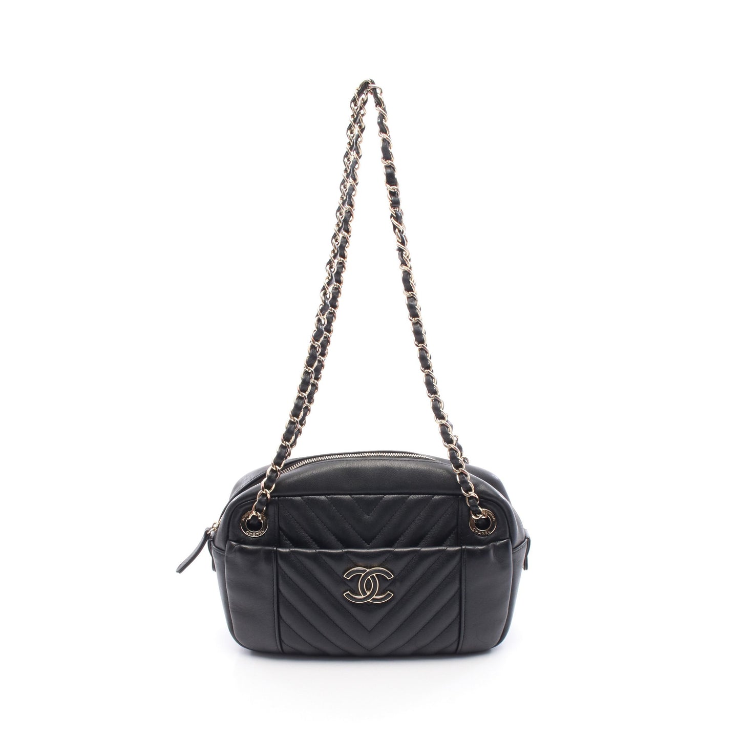 Vステッチ シェブロン チェーンショルダーバッグ ラムスキン ブラック ゴールド金具 シャネル バッグ CHANEL