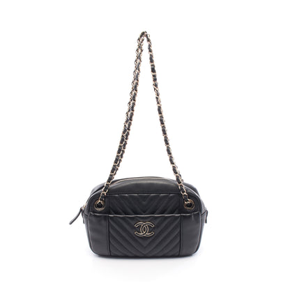 Vステッチ シェブロン チェーンショルダーバッグ ラムスキン ブラック ゴールド金具 シャネル バッグ CHANEL