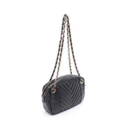 Vステッチ シェブロン チェーンショルダーバッグ ラムスキン ブラック ゴールド金具 シャネル バッグ CHANEL