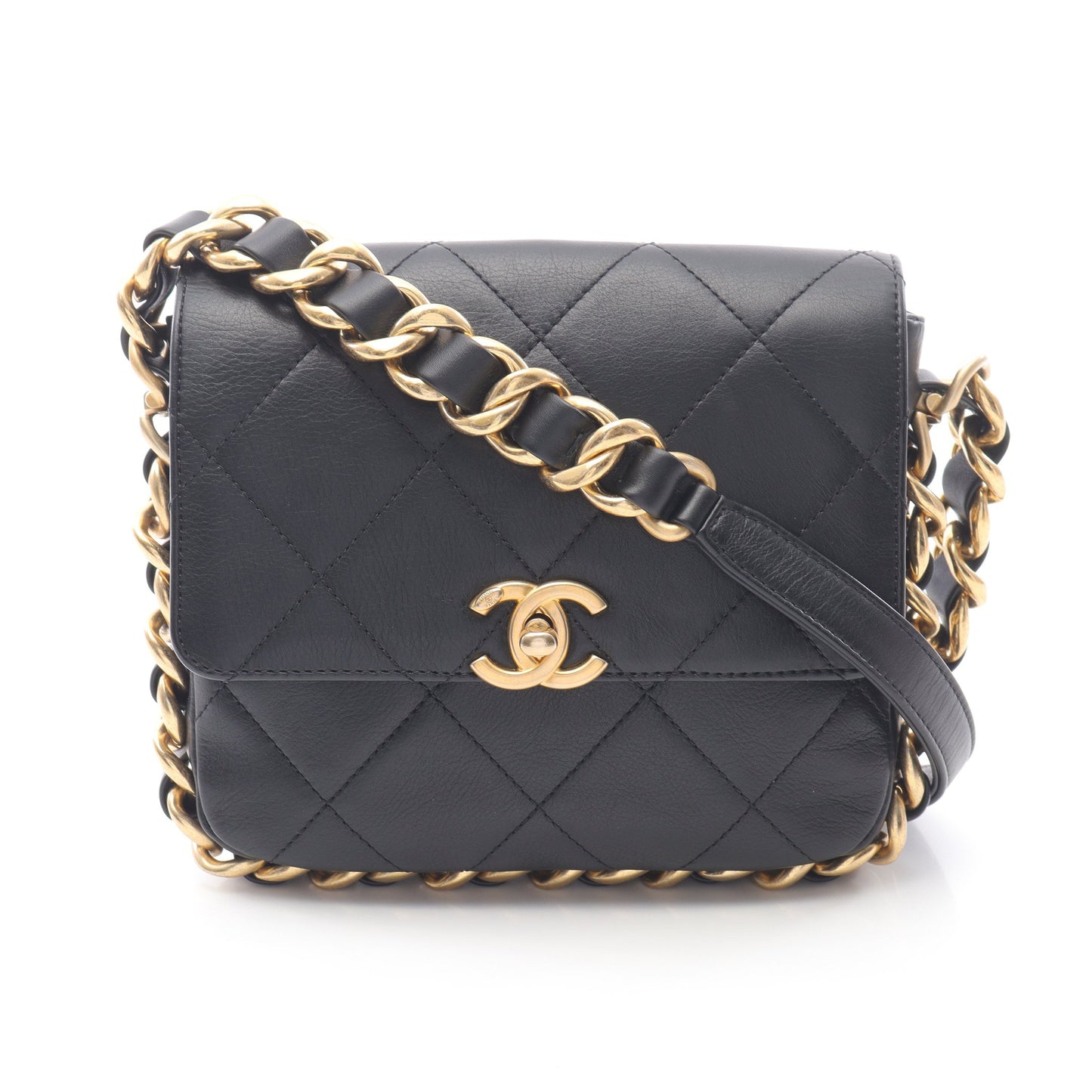 マトラッセ スモール フラップ チェーンショルダーバッグ ラムスキン ブラック ゴールド金具 シャネル バッグ CHANEL