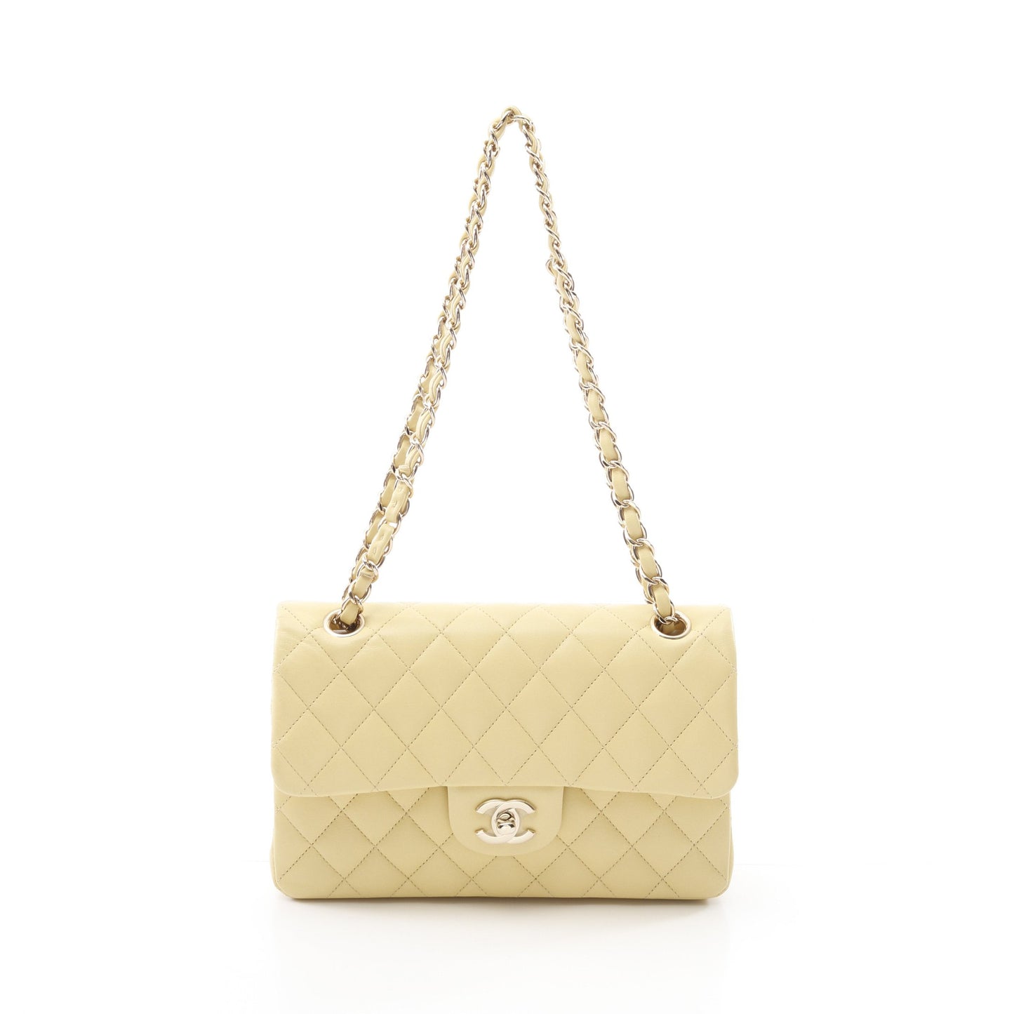 マトラッセ Wフラップ Wチェーンショルダーバッグ ラムスキン ライトイエロー ゴールド金具 シャネル バッグ CHANEL