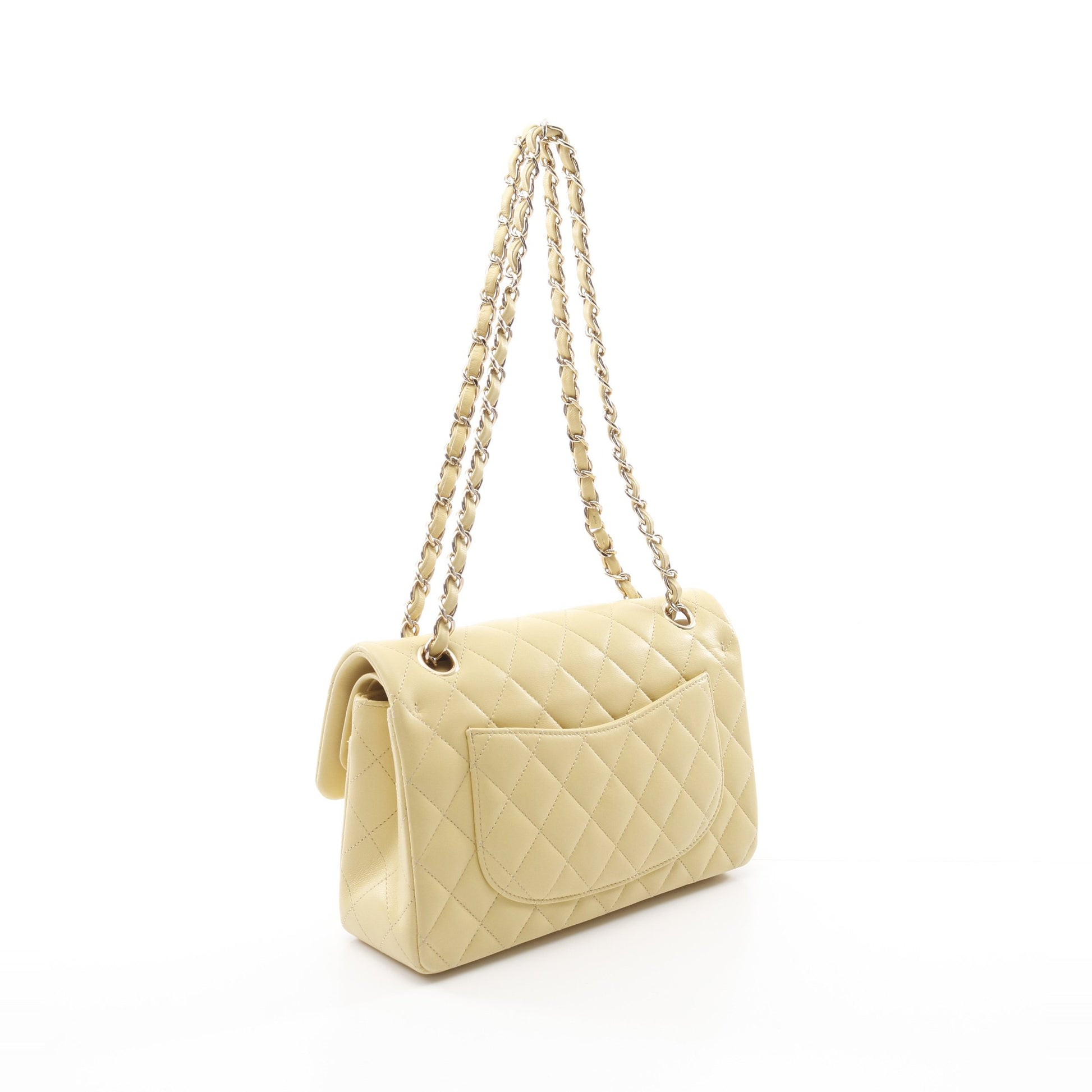 マトラッセ Wフラップ Wチェーンショルダーバッグ ラムスキン ライトイエロー ゴールド金具 シャネル バッグ CHANEL