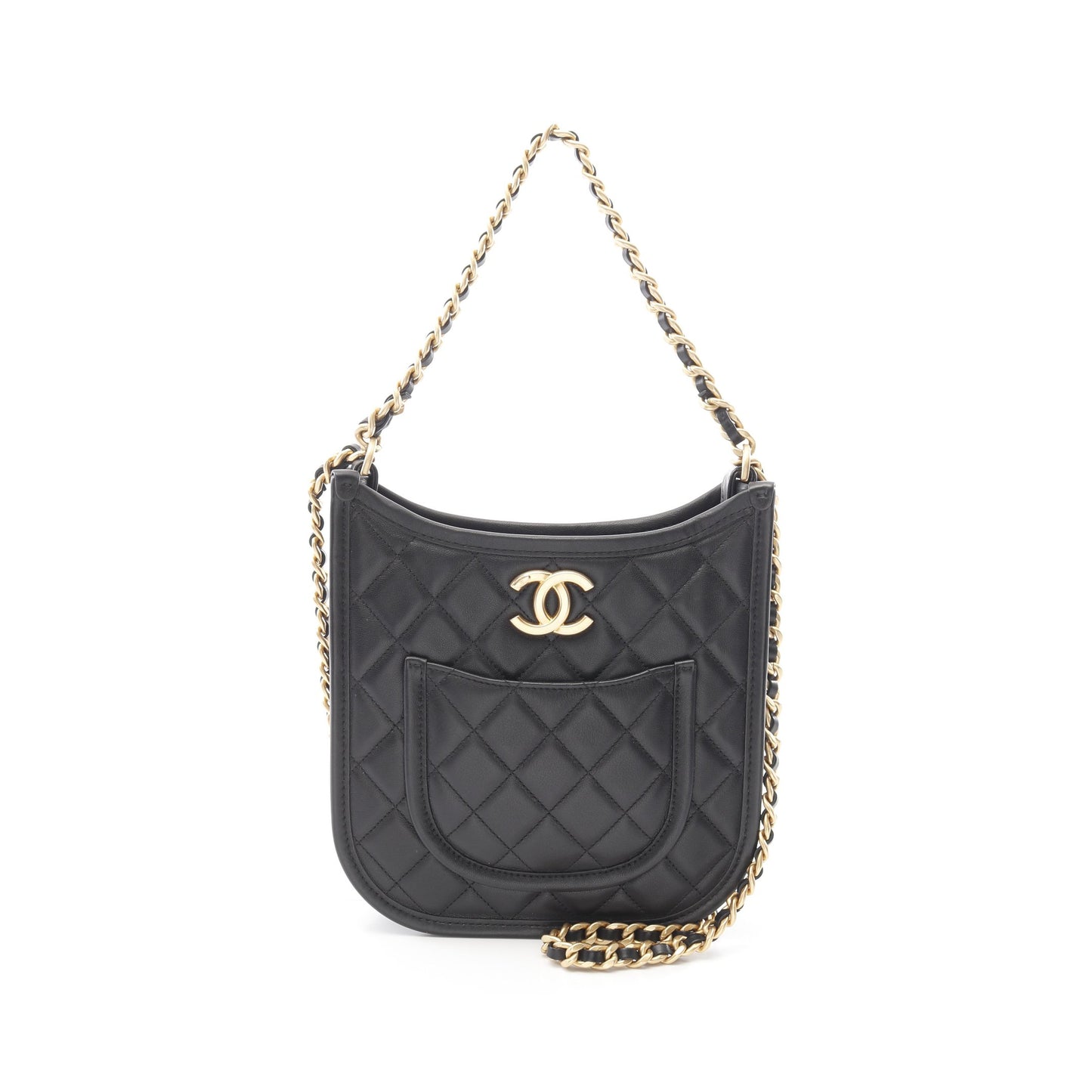 マトラッセ ホーボー チェーンショルダーバッグ ラムスキン ブラック ゴールド金具 2WAY シャネル バッグ CHANEL
