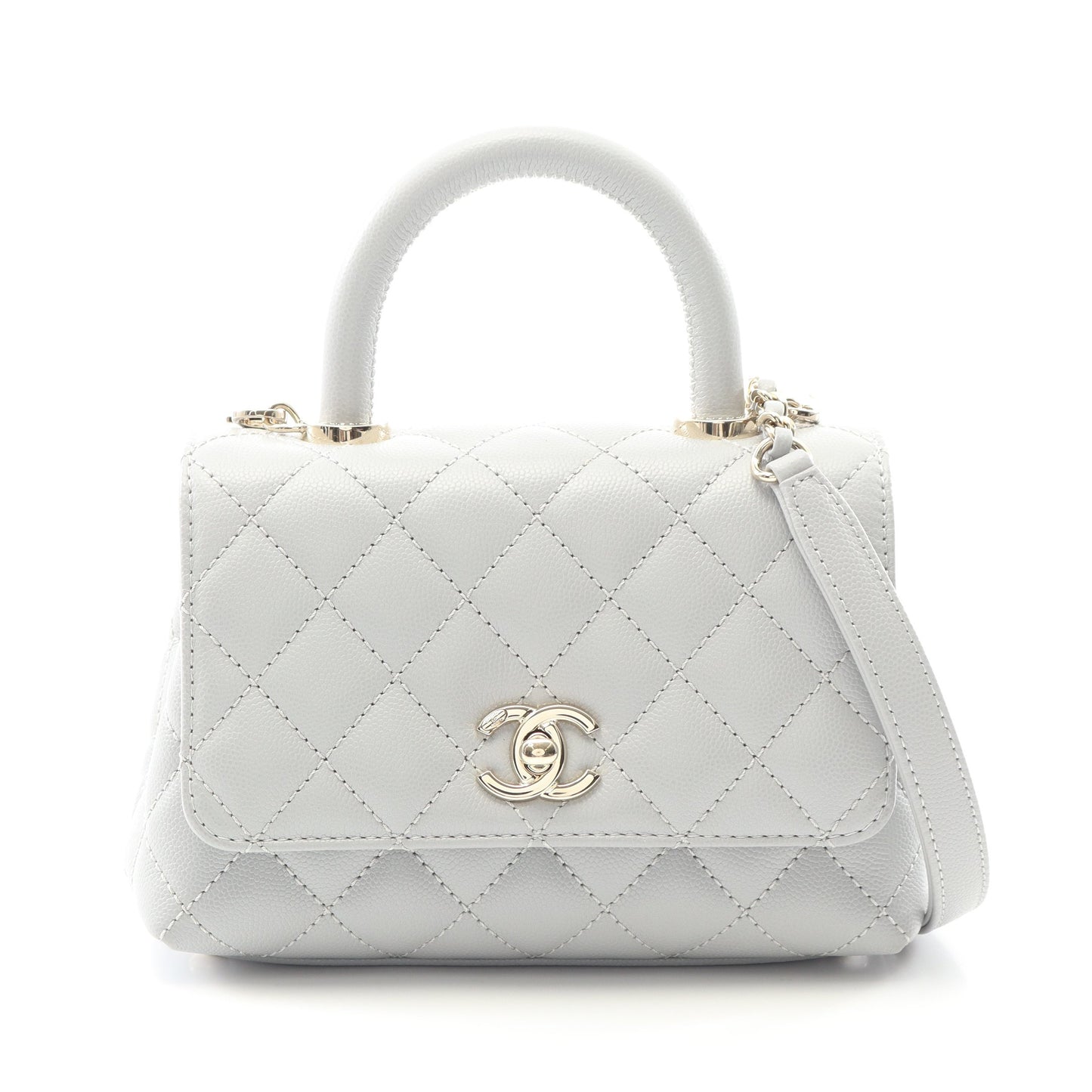 ココハンドルXXS トップハンドル ハンドバッグ キャビアスキン グレー ゴールド金具 2WAY シャネル バッグ CHANEL