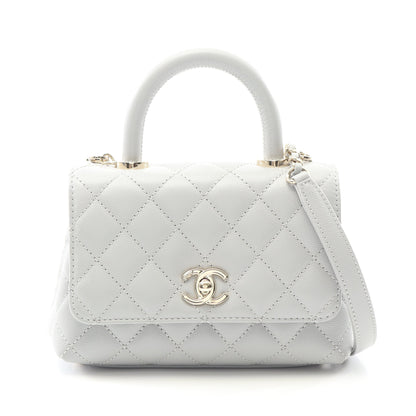 ココハンドルXXS トップハンドル ハンドバッグ キャビアスキン グレー ゴールド金具 2WAY シャネル バッグ CHANEL