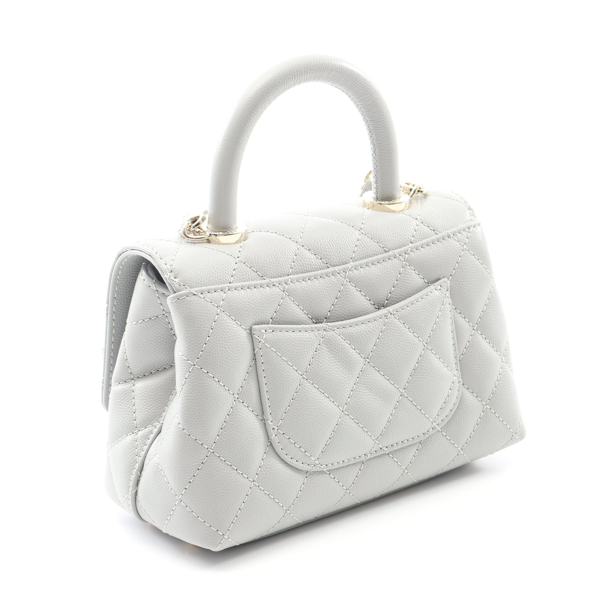 ココハンドルXXS トップハンドル ハンドバッグ キャビアスキン グレー ゴールド金具 2WAY シャネル バッグ CHANEL