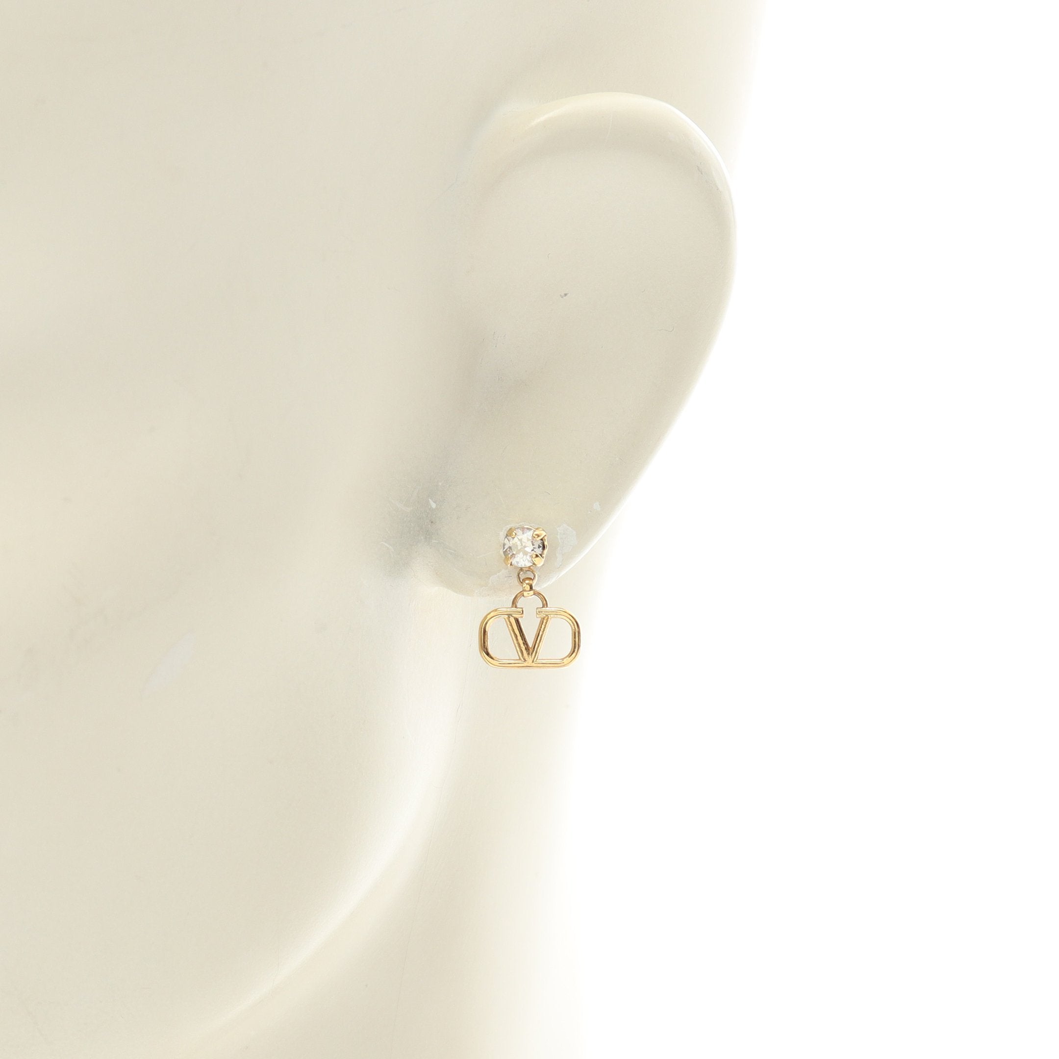 Vロゴ シグネチャー ピアス GP ラインストーン ゴールド クリア