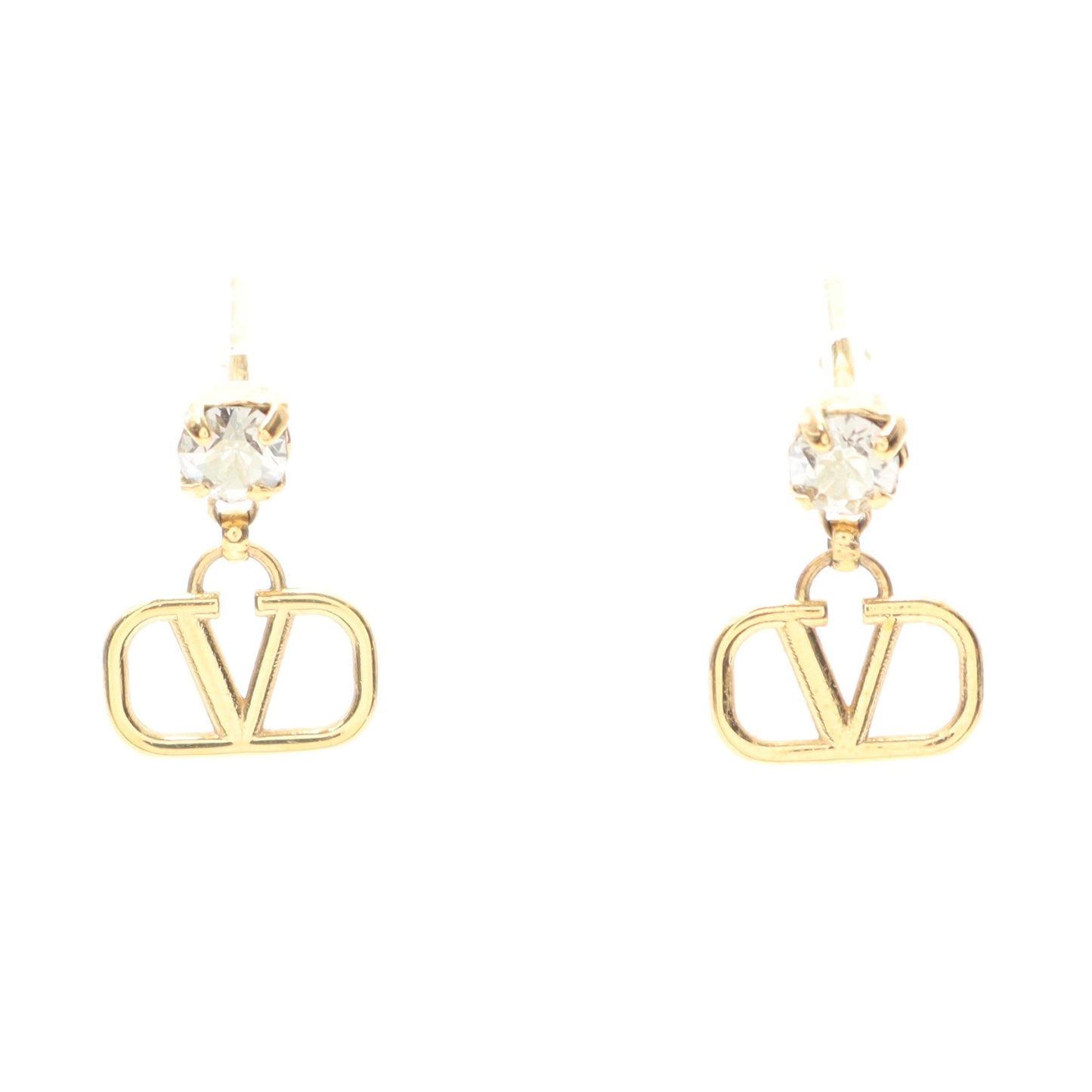 Vロゴ シグネチャー ピアス GP ラインストーン ゴールド クリア ヴァレンティノ アクセサリー VALENTINO