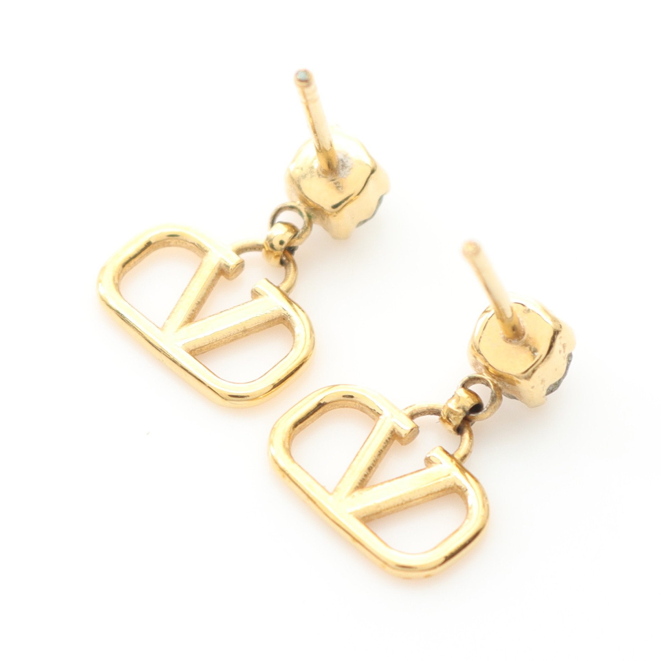 Vロゴ シグネチャー ピアス GP ラインストーン ゴールド クリア