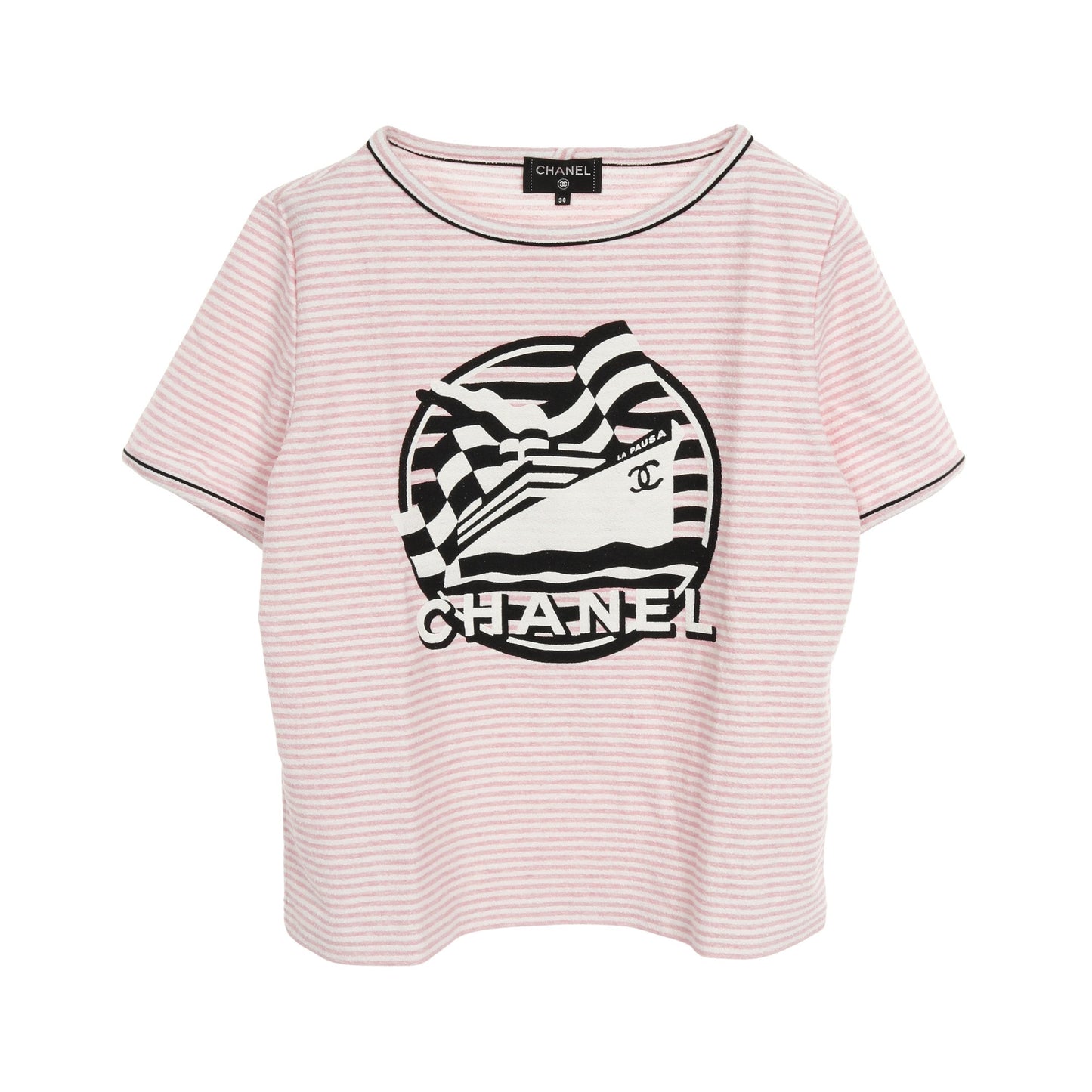 LA PAUSA パイル Tシャツ ボーダー コットン ホワイト ピンク ブラック シャネル トップス CHANEL