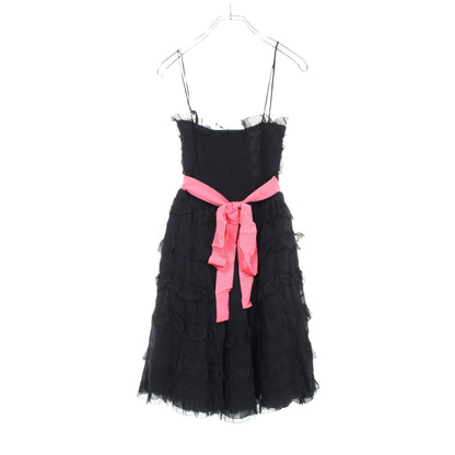 ティアード レース リボン ワンピース コットン シルク ブラック ピンク リボン レッドヴァレンティノ ワンピース RED VALENTINO