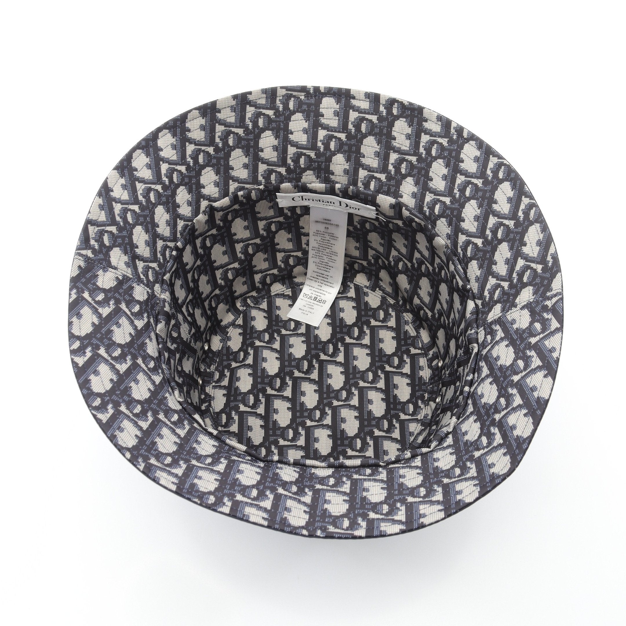 ディオール コットン×ポリエステル テディーD オブリークリバーシブルハット Christian Dior Navy Blue Synthetic Reversible Teddy-D Oblique