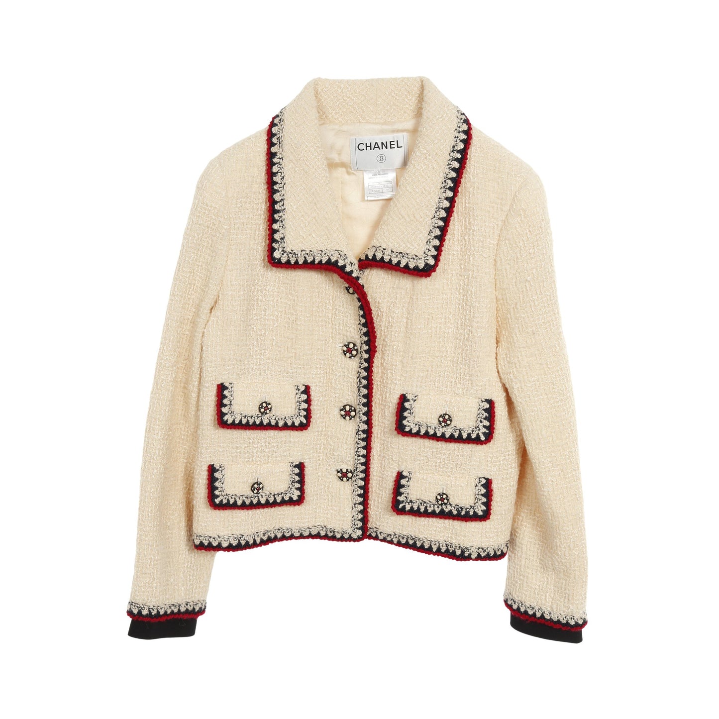 ツイード ジャケット ウール シルク モヘヤ アイボリー ネイビー レッド 06A シャネル アウター CHANEL