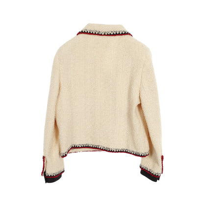 ツイード ジャケット ウール シルク モヘヤ アイボリー ネイビー レッド 06A シャネル アウター CHANEL
