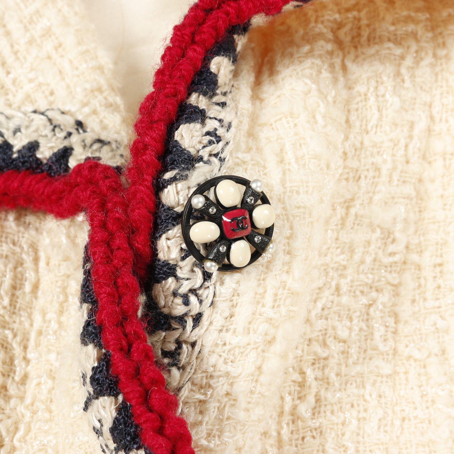 ツイード ジャケット ウール シルク モヘヤ アイボリー ネイビー レッド 06A シャネル アウター CHANEL