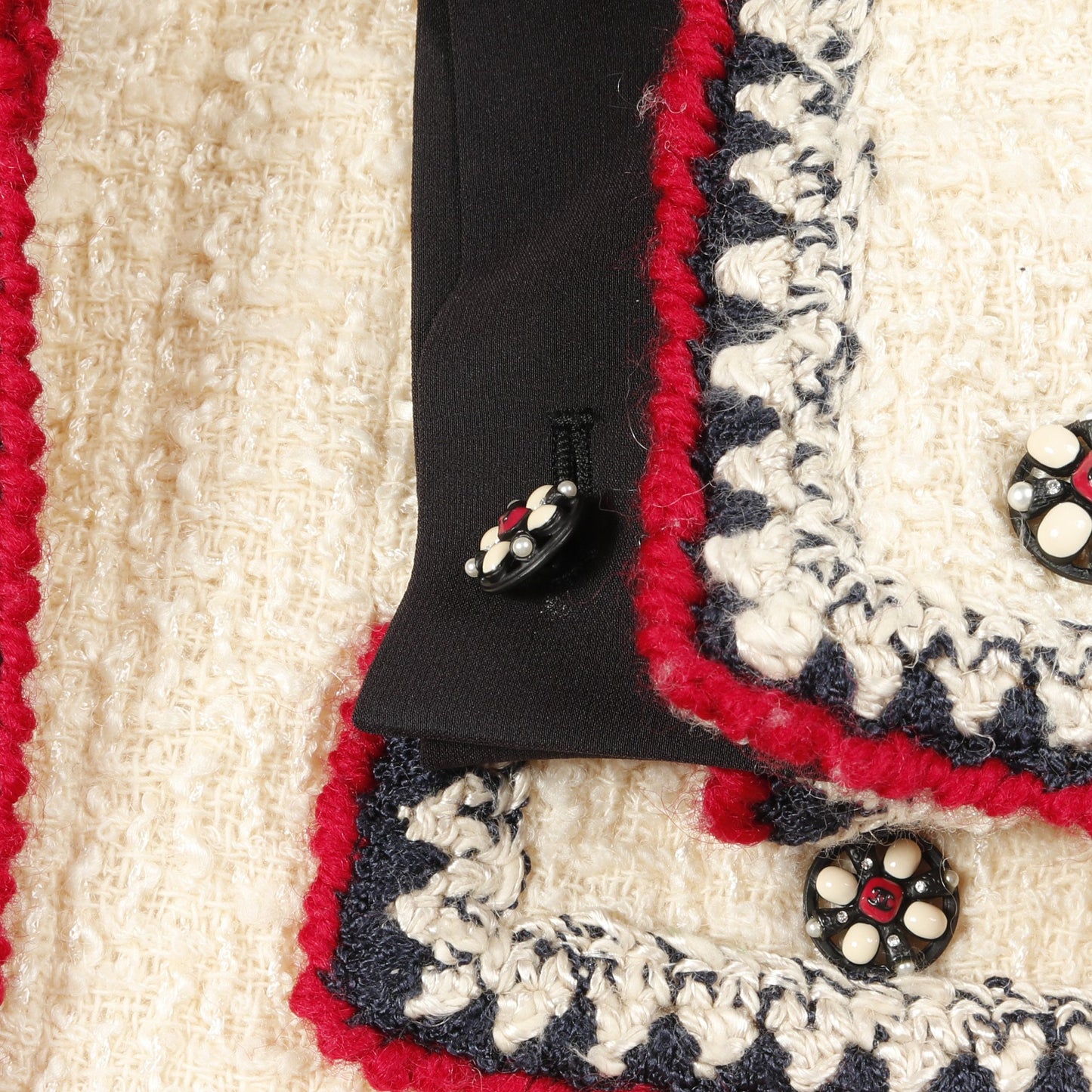 ツイード ジャケット ウール シルク モヘヤ アイボリー ネイビー レッド 06A シャネル アウター CHANEL