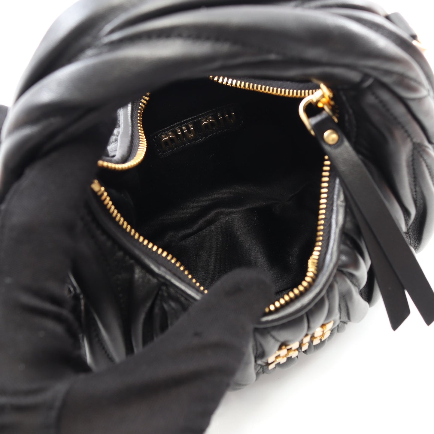 ワンダー マテラッセ ハンドバッグ レザー ブラック 2WAY ミュウミュウ バッグ miu miu