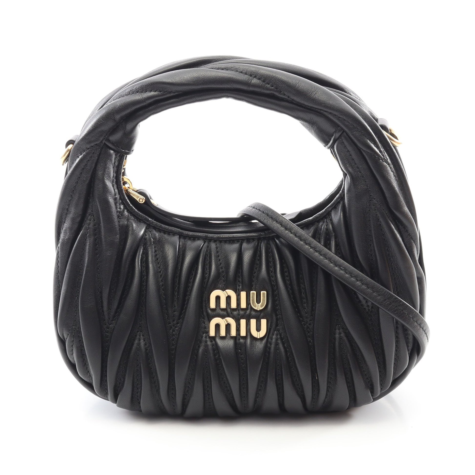 ワンダー マテラッセ ハンドバッグ レザー ブラック 2WAY ミュウミュウ バッグ miu miu