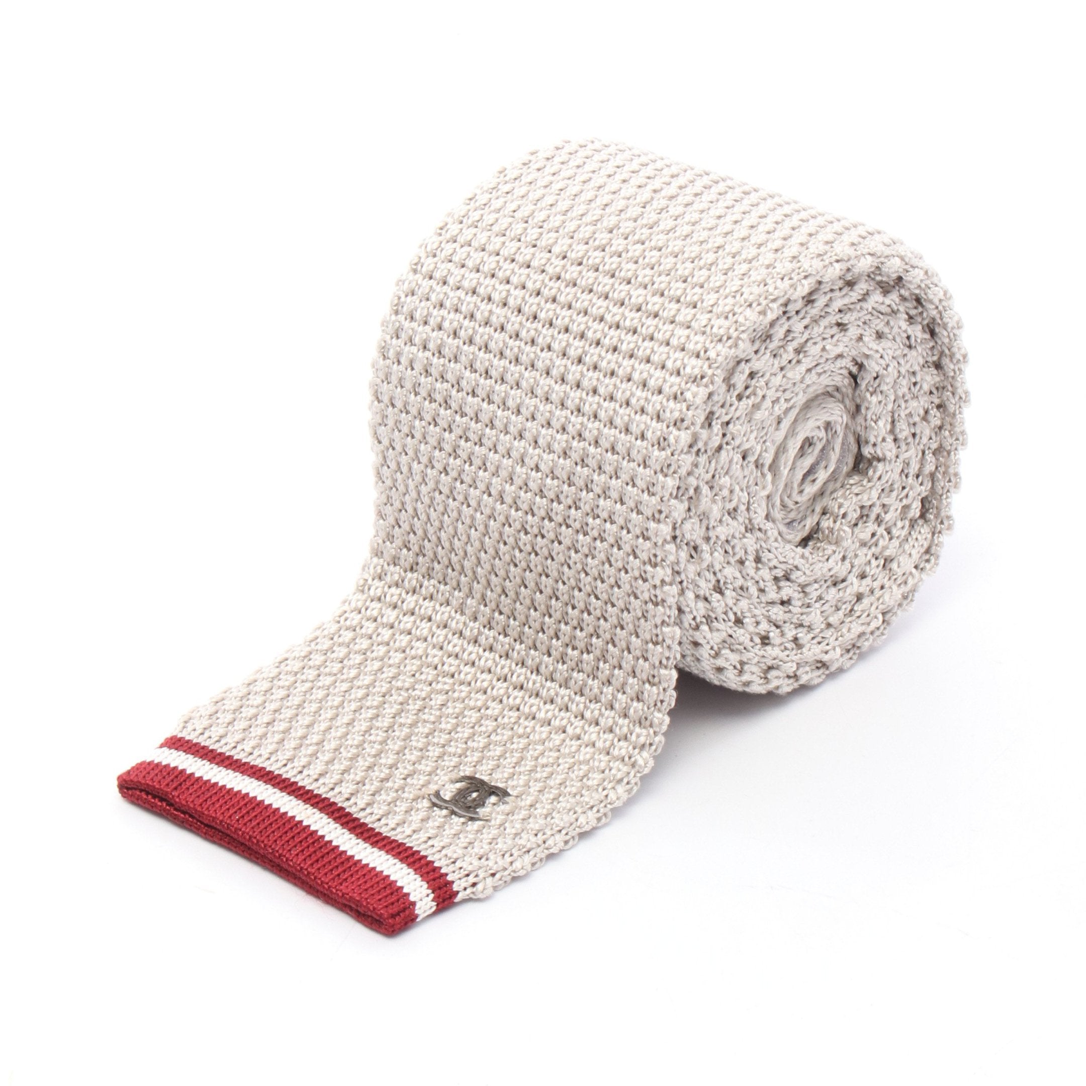 ココマーク ニット ネクタイ シルク ベージュ バーガンディ シャネル