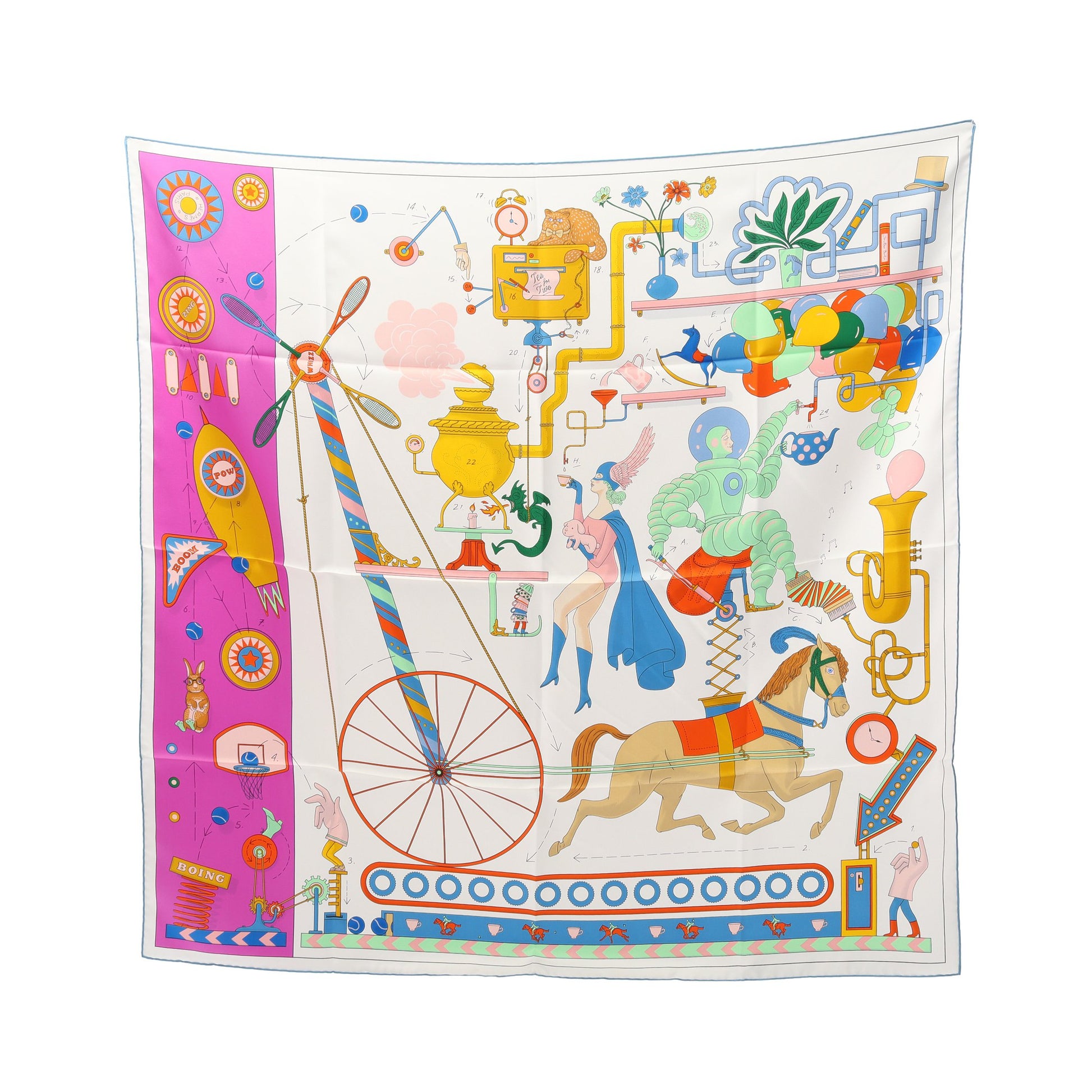 カレ90 Tea for Two スカーフ シルク ホワイト マルチカラー エルメス 財布・小物 HERMES