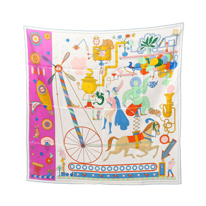 カレ90 Tea for Two スカーフ シルク ホワイト マルチカラー エルメス 財布・小物 HERMES