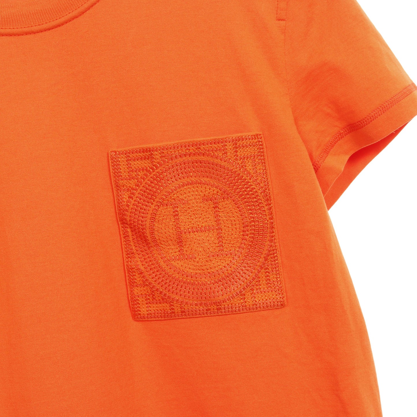 モザイク ワンピース 半袖 コットン オレンジ 刺繍ポケット エルメス ワンピース HERMES