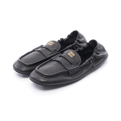 ルーシュ フラットシューズ ローファー レザー ブラック ミュウミュウ シューズ miu miu