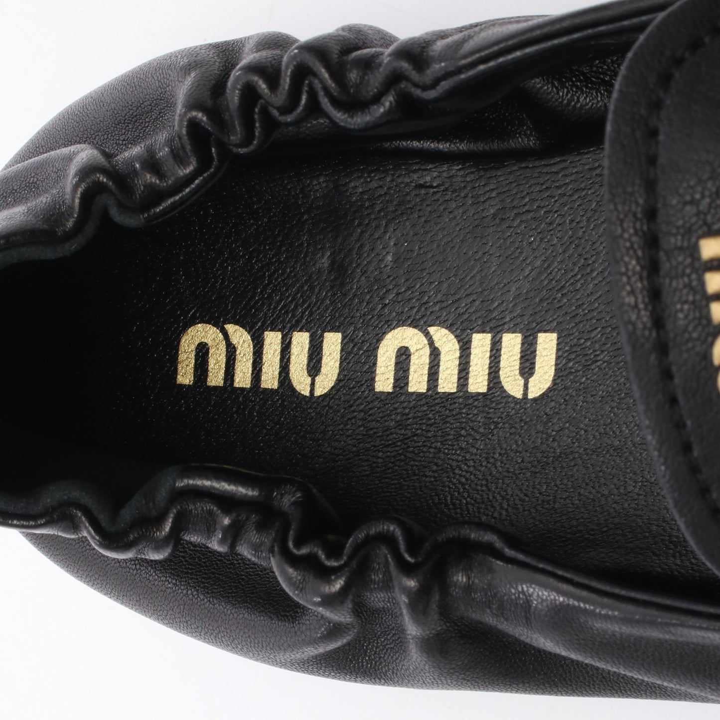 ルーシュ フラットシューズ ローファー レザー ブラック ミュウミュウ シューズ miu miu