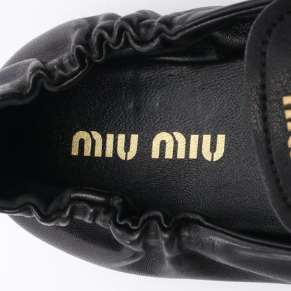 ルーシュ フラットシューズ ローファー レザー ブラック ミュウミュウ シューズ miu miu