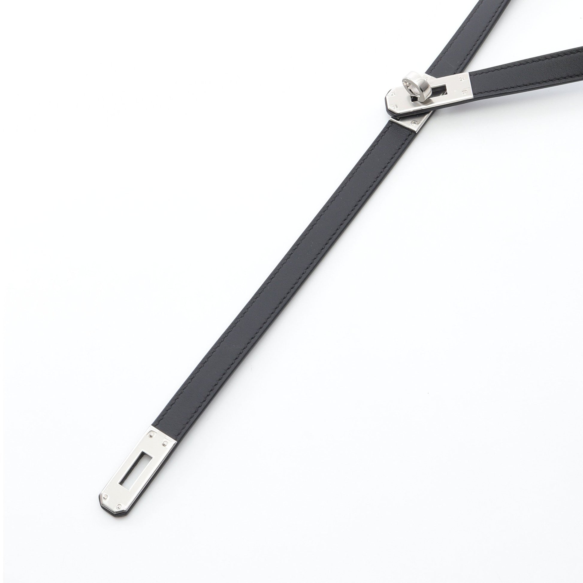 タイネックレス ケリー チョーカー レザー ブラック W刻印 エルメス アクセサリー HERMES