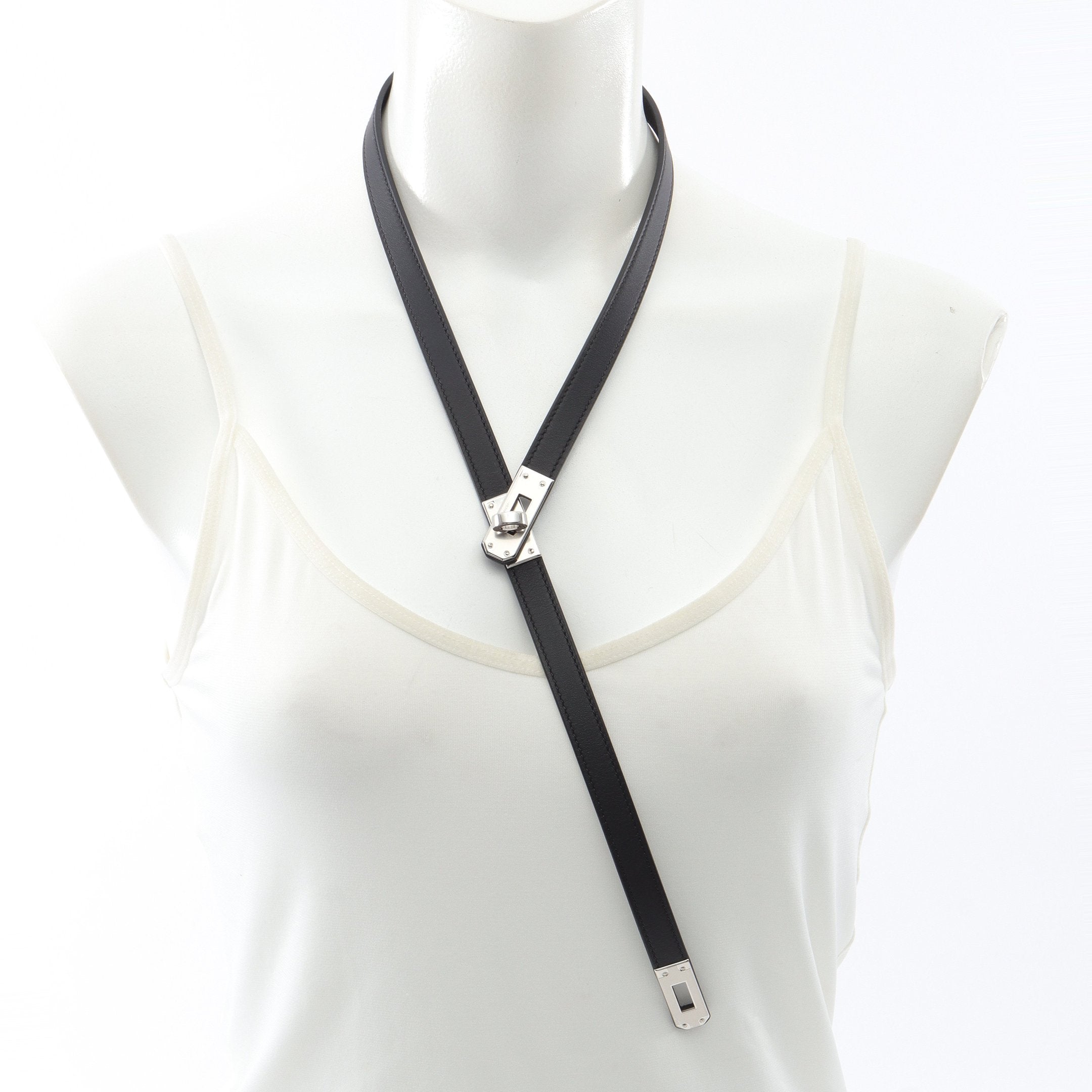 【レザーで上品♪】エルメス★ケリータイネックレス タイネックレス ケリー チョーカー レザー ブラック W刻印