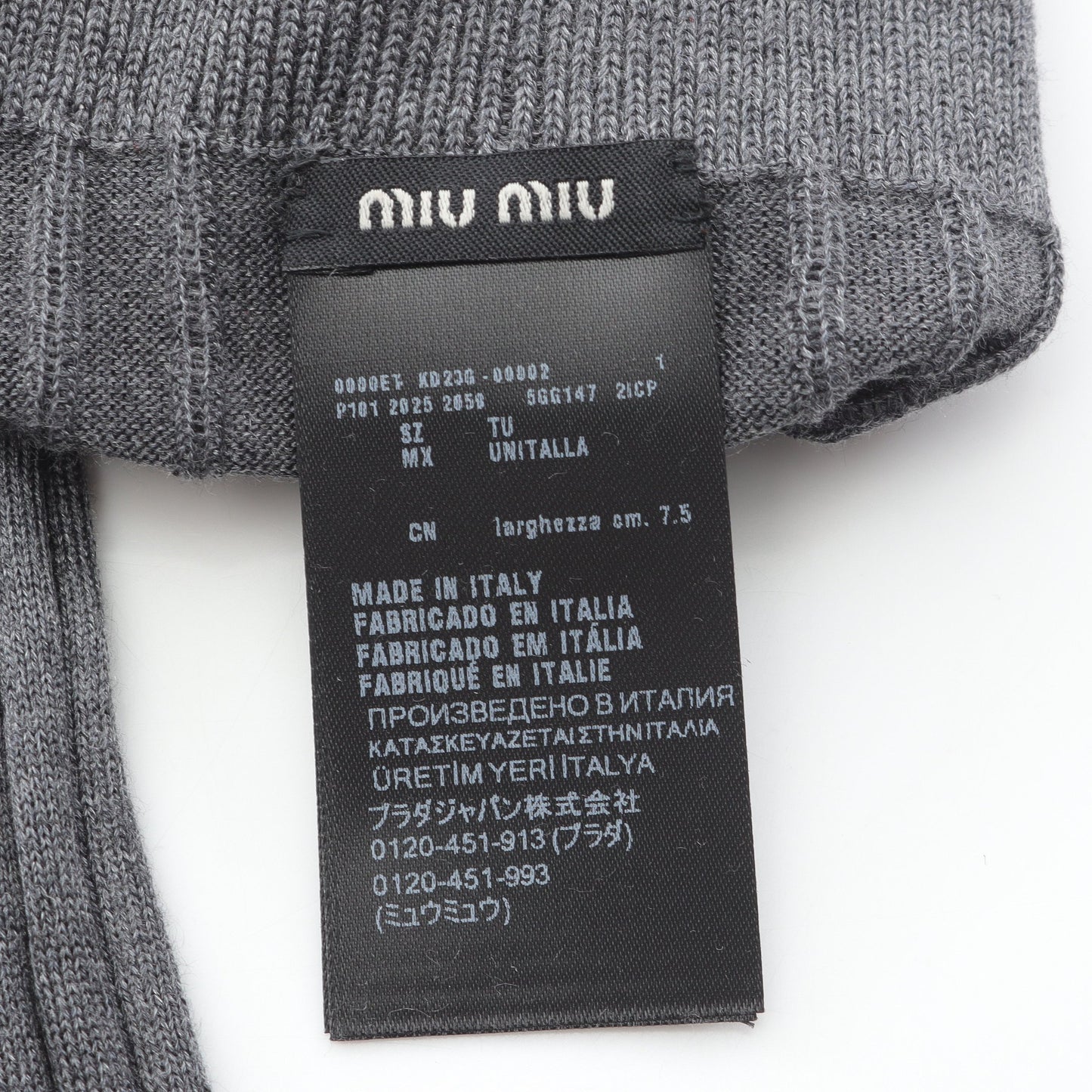 リブニット フィンガーレス 手袋 グローブ シルク グレー ミュウミュウ 財布・小物 miu miu