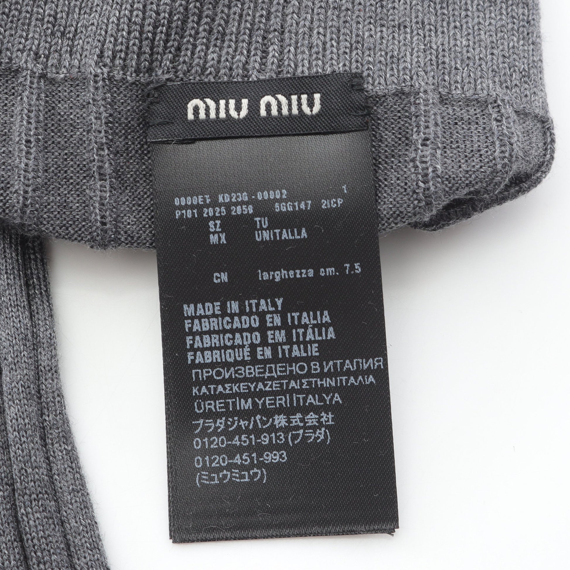 リブニット フィンガーレス 手袋 グローブ シルク グレー ミュウミュウ 財布・小物 miu miu