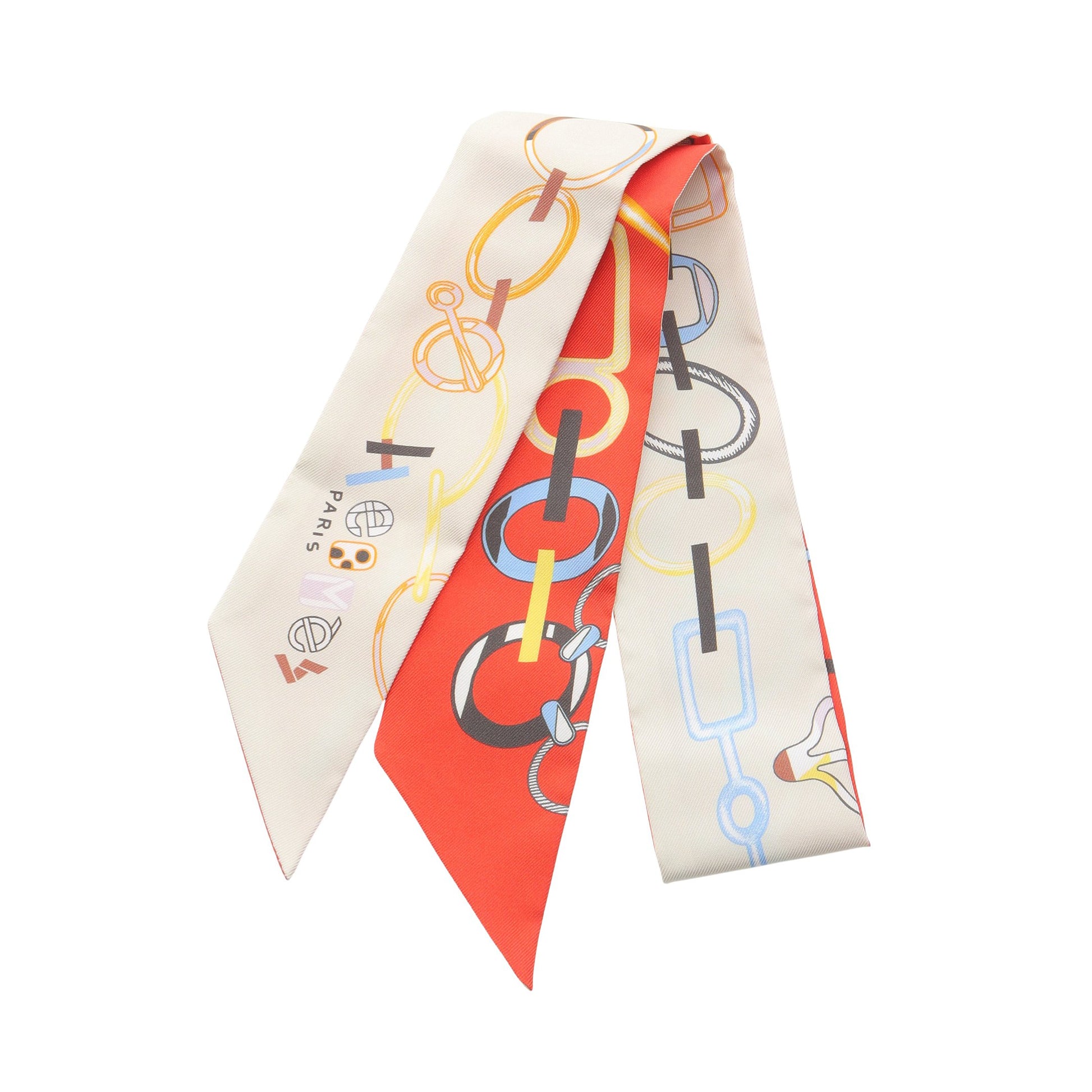 ツイリー Do Re Boucles リボン スカーフ シルク ライトベージュ オレンジレッド マルチカラー エルメス 財布・小物 HERMES