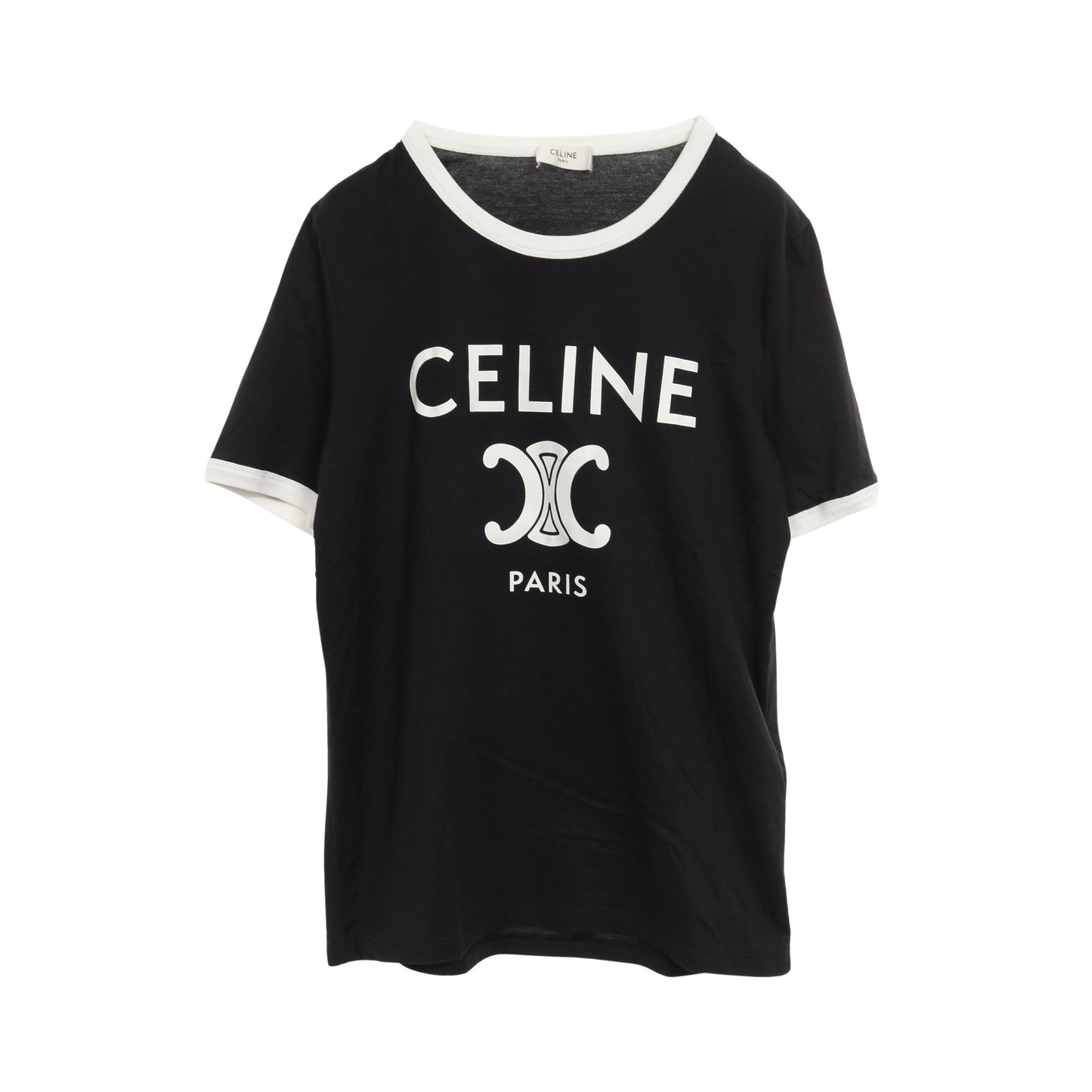 トリオンフ プリント クラシック リンガー Tシャツ ロゴ コットン ブラック ホワイト セリーヌ トップス CELINE