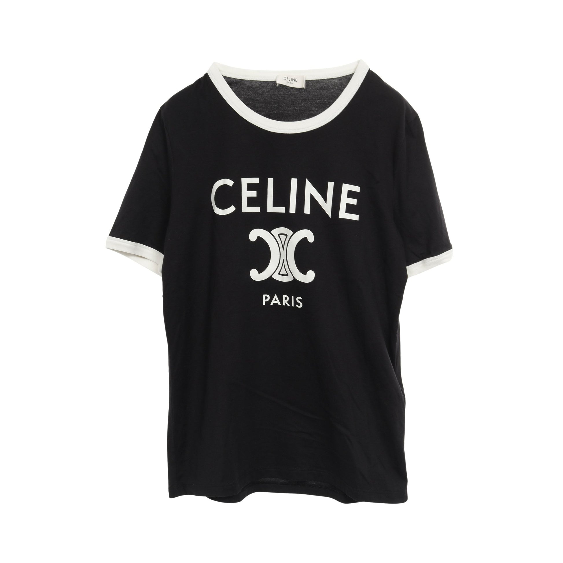 トリオンフ プリント クラシック リンガー Tシャツ ロゴ コットン ブラック ホワイト セリーヌ トップス CELINE