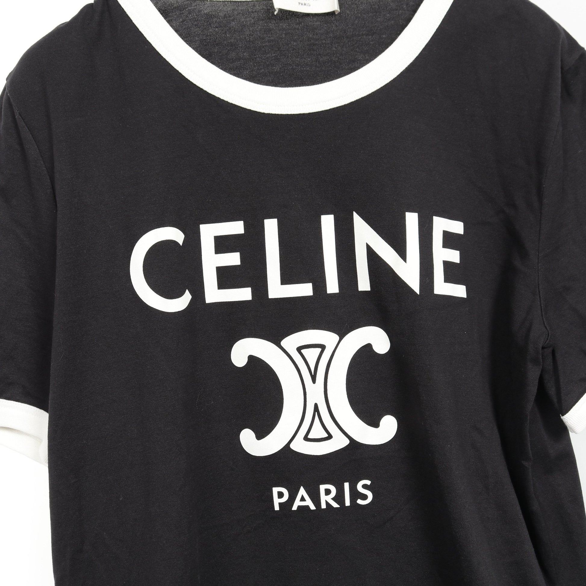 トリオンフ プリント クラシック リンガー Tシャツ ロゴ コットン ブラック ホワイト セリーヌ トップス CELINE