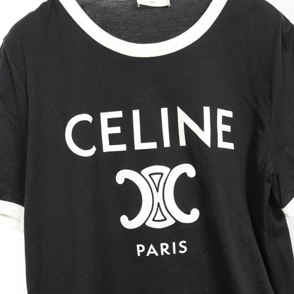 トリオンフ プリント クラシック リンガー Tシャツ ロゴ コットン ブラック ホワイト セリーヌ トップス CELINE