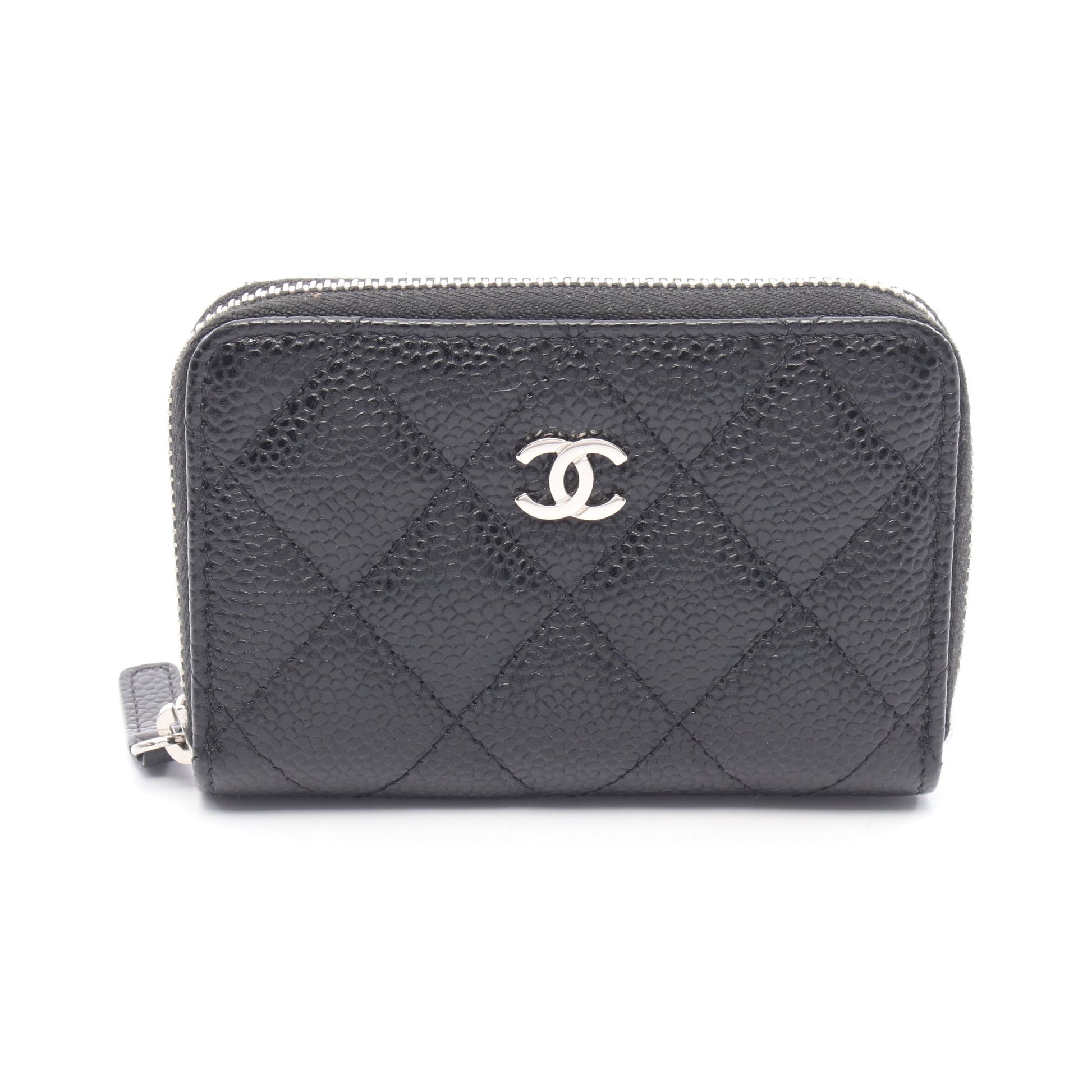 クラシック ジップ コインパース マトラッセ コインケース キャビアスキン ブラック シルバー金具 シャネル 財布・小物 CHANEL