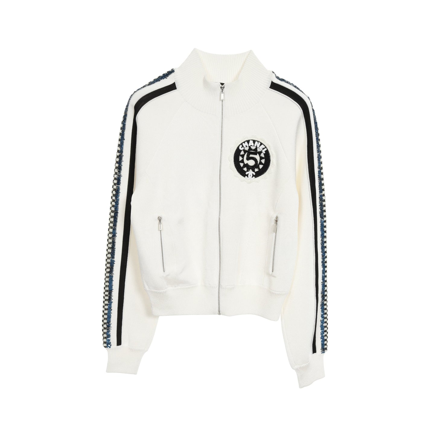 ブルゾン ビーズ スパンコール ロゴワッペン ビスコース オフホワイト マルチカラー 23C シャネル アウター CHANEL