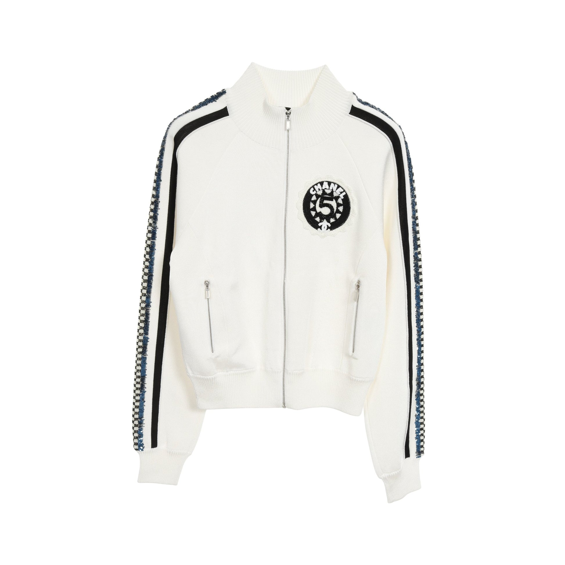 ブルゾン ビーズ スパンコール ロゴワッペン ビスコース オフホワイト マルチカラー 23C シャネル アウター CHANEL